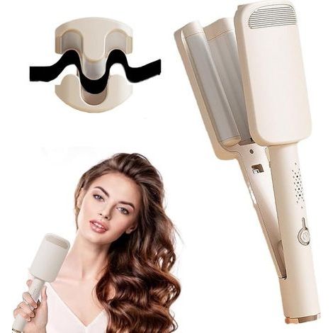 Wavy Curling Iron - Ionic Deep Waves - Ceramic 3-in-1 Curling Brush - Fast Heating - Four Temperature Settings - Anti-Scalding - Universal Voltage - Suitable for Short and Long Hair - Beige (1/5)