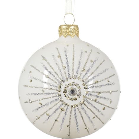 Decoris Weihnachtskugel aus Glas Ø 8 cm wollweiß 1 Stück Kugel
