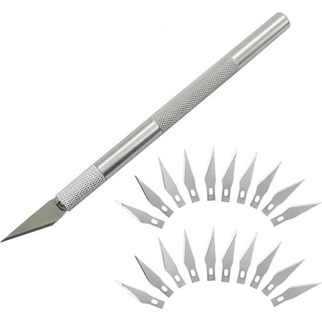 Kit Scalpel de Précision, Couteau d'Art avec Manche en Aluminium et Lames de Rechange 11, Cutter de Précision pour Loisirs Créatifs, Maquette, Sculpture, Scrapbooking, Papier et Bricolag (1/5)