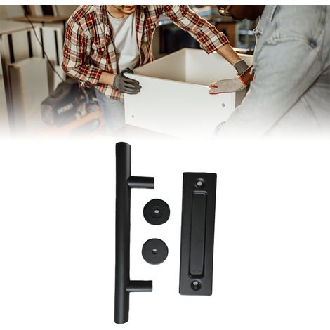 Schiebetürgriff aus Kohlenstoffstahl, 4,8 mm dick, beidseitig, schwarz, rund (1/5)