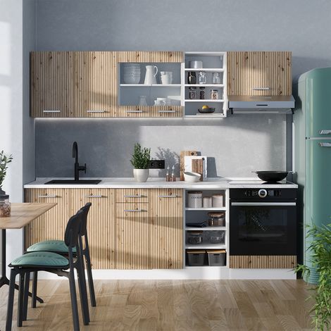 Küchenzeile R-Line, Artisan Eiche/Weiß, 240 cm ohne Arbeitsplatte, Vicco (1/5)