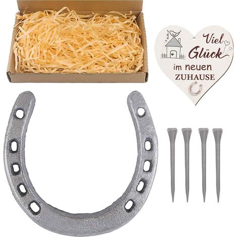 Fer À Cheval - Décoration Porte-Bonheur En Métal - Pour Fête De Maison, Mariage, Baptême Ou Anniversaire - Lot De 1 Fer À Cheval + 4 Clous + 1 Plaque En Forme De Cœur + 1 Plaque En Bois (1/5)