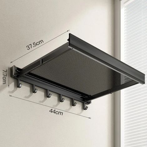(Noir) Étagère de rangement pliable et rétractable pour salle de bain, sans perçage, pour ranger vêtements, serviettes et autres articles de toilette. (1/5)