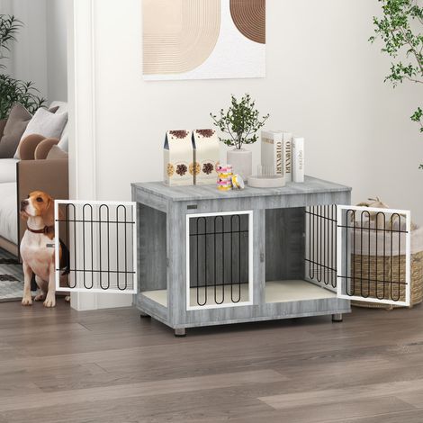 Gabbia/box per cani con imbottitura lavabile, 2 serrature, 90 cm x 58 cm x 65 cm, grigio