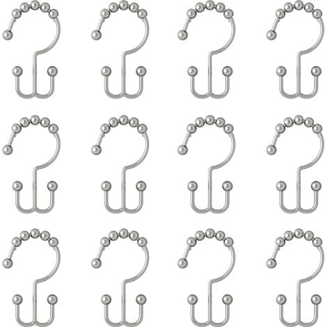 Lot de 12 Crochets de Rideau de Douche chromés - Anneaux de Doublure de qualité supérieure avec Double Glissement et Design Double Face - Résistant à la Rouille(Chrome) (1/5)