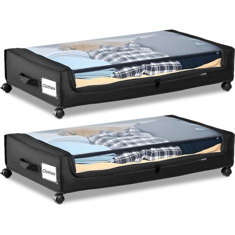 Sacs de Rangement sous Lit avec Roulettes, Organisateur de Chaussures sous le Lit 2 Pièces de 77 x 47 x 17,3 cm, avec Couvercle Transparent, pour Vêtements, Couvertures, Chambre à Coucher (1/5)