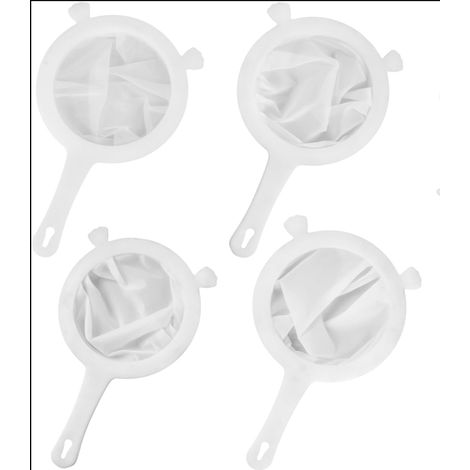 Lntyq 4 Pièces Tamis Fin Avec Poignée, Alimentaire Filtre à Mailles Fines, 400/300/200/100 Mesh Tamis Cuisine Plastique pour Filtrage Jus, Lait, Vin, Café, PP et Nylon, Blanc, 16.815.8cm
