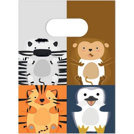 Sacchetti regalo di carta con animali dello zoo, safari e giungla, per compleanno (4 pezzi). (1/2)