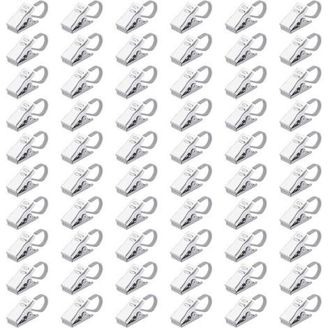 (Argenté)Pinces Rideaux Clips en Acier Inoxydable Crochets Rideau pour Anneaux Rideau Douche Partie Lumineuse Maison Décoration 60 Pièces (1/5)