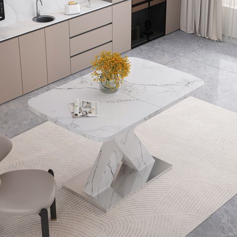 Mesa comedor extensible mármol blanco moderna salón OKMYHOME (1/5)