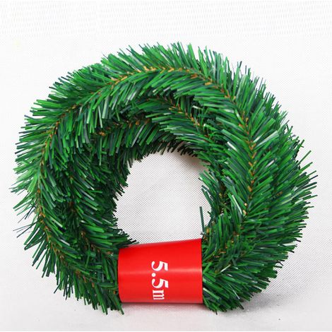 Guirlande de Noël artificielle en pin vert de 5,5 m, guirlande en rotin, décoration murale et de jardin. (1/5)