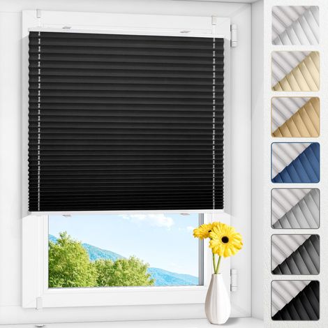 Allesin Store plissé occultant sans perçage Klemmfix, thermique, noir 90x110cm (LxH), 100% occultant et opaque, pour fenêtre et porte, protection solaire et intimité