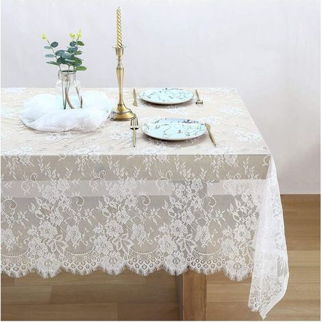 Nappe en Dentelle Blanche 150 300cm en Dentelle Brodée Superposition de Dentelle pour Mariage Rustique Décor Vintage Réception D'été en Plein Air Partie Table De Mariage De Réception Décor (1/4)