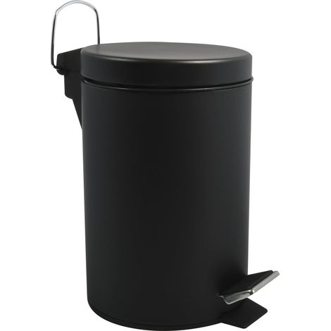 Poubelle Cosmétique Salle de Bain - Acier Inoxydable avec Seau Intérieur Amovible - Poubelle à Pédale Compacte - Ø 3L - Noir Mat - Fermeture Douce et Nettoyage Facile (1/5)