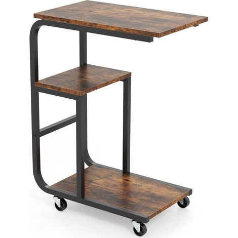 Juego de 2 mesas auxiliares en forma de C que ahorran espacio 53 x 30 x 70 cm almacenamiento de 3 niveles estilo rústico madera de ingeniería marrón 200014069