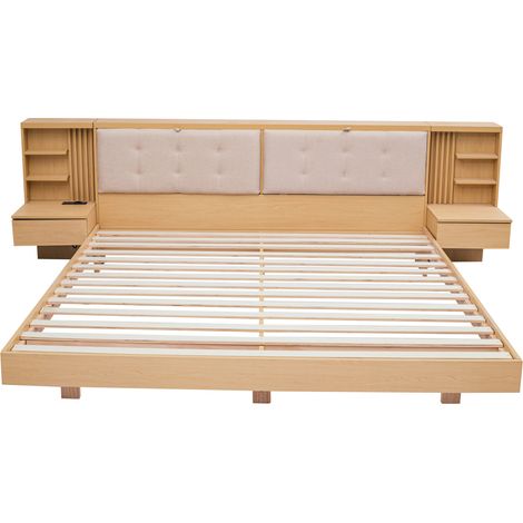 CHICFURN Struttura letto matrimoniale 180x200 cm in legno naturale con testiera contenitore e USB (1/5)