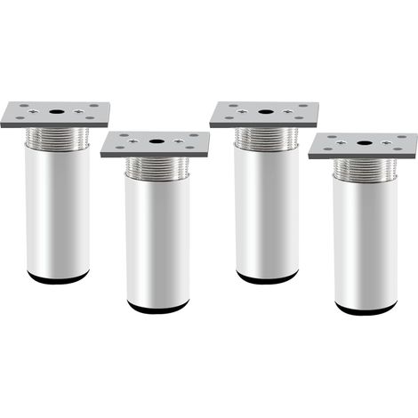 Pieds de meubles réglables de la marque Pieces, pieds de table en métal, pieds de lit en alliage d'aluminium argent mat rond, hauteur réglable de 0 à 15 mm, avec vis pour S