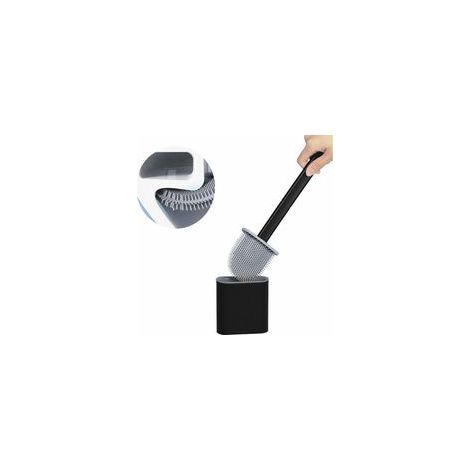 Brosse WC TPR silicone noire, manche long détachable, montage sol/mur, base filtre à eau – (1/5)