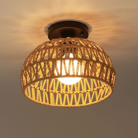 Luminaire Suspension Industrielle Rétro Lustre Tressé avec Corde en Papier Lampe Plafonnier Abat-jour pour Chambre Salon (1/5)