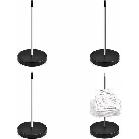 Lot de 4 porte-notes métalliques, porte-tickets et porte-mémos avec base ronde stable, porte-tickets CB pour factures et bons de commande, porte-cartes pour bureaux, restaurants et hôtels (noir) (1/5)