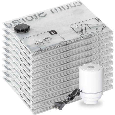 10 Jumbo Vacuum Storage Bags with Electric Pump, Travel Clothes Space Saver Bags, Compression Airtight Seal Bags for Clothing, Pillows, Comforters, Blankets(80 x 100 CM) (1/4)