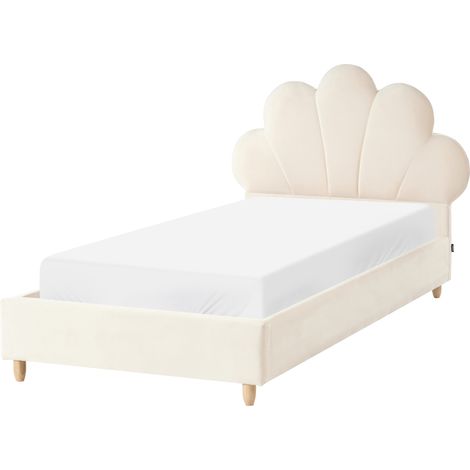 Cama con somier moderna tapizado de terciopelo infantil somier de láminas beige 90 x 200 cm Neulise (1/5)