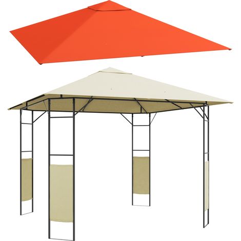 Conjunto de cenador de jardín 3x3x2,6 m y techo de repuesto 3x3 m con orificios de drenaje para patio terraza crema y naranja (1/5)