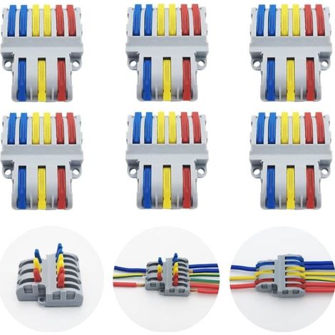 Bornes de Connexion, 6 Pcs Connecteur Electrique Rapide, Connecteurs de Fils Compacts SPL-63 (3 in 6 out)