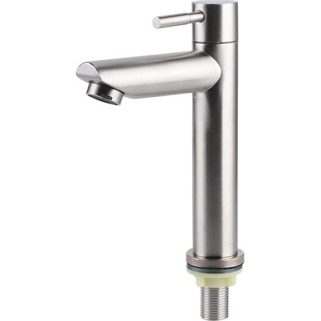 Brushed Stainless Steel Single Cold Water Tap Sink Faucet Bathroom Accessories for Home Kitchen Bathroom (Single Flat Cold Water Tap) (1/5)
