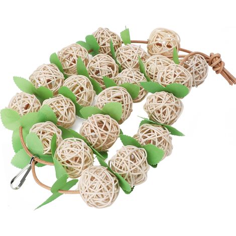 Balle en rotin avec feuilles, jouet à mâcher pour perroquets, balançoire pour oiseaux, décoration de cage, couleur bois, taille L (1/5)