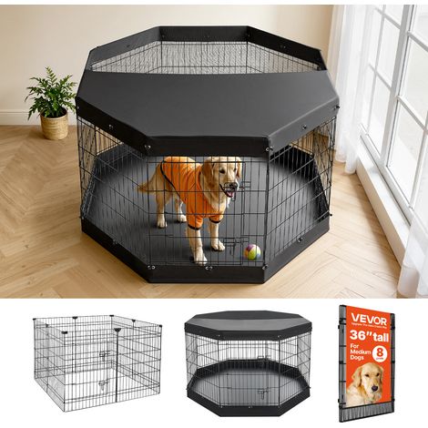 VEVOR Corral de Metal Plegable para Perros con Cubierta Superior y Base, Parque de Juego para Mascotas Medianas, 8 Piezas, Forma Ajustable de Cuadrado Rectángulo Octágono, para Hogar Interior Exterior (1/5)