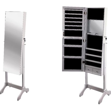 Specchio Mobile Portagioie in Legno MDF Bianco 46 x 40 x 152,5 cm