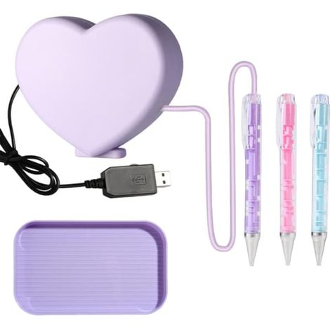 Stylo à peinture diamant sous vide. Comprend 2 stylos et un plateau de rangement. Sans cire. Stylos électriques, sans fil et silencieux. Cadeau idéal pour hommes et femmes (Violet cœur). (1/3)
