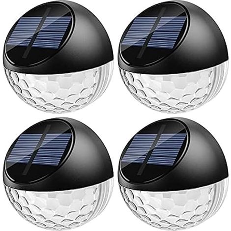 Lot de 4 appliques solaires LED extérieures IP65 étanches, éclairage décoratif blanc chaud, pour clôture, mur, terrasse, jardin, porte d'entrée, escaliers, cour, allée [Classe énergétique G]
