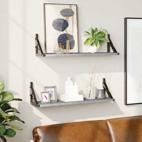 Wandregale 2 Stk. Grau Sonoma 60x15x15,5 cm