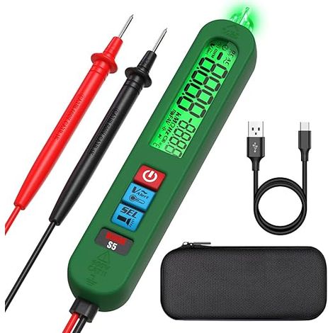 S5 Spannungsprüfer Berührungslos Wiederaufladbare Stift Multimeter Elektrische Tester mit Super Großes LCD Stromprüfer AC DC 6V-1000V Diode Widerstand Frequenz Tester Durchgangsprüfer