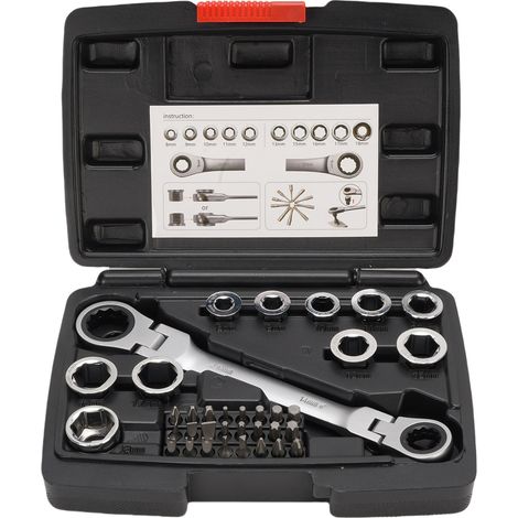 Jeu de clés à cliquet 72 dents, Kit de Torsion à Double tête mobile avec 10 têtes de rechange et 24 embouts (1/5)