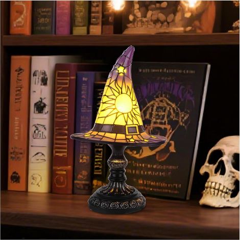 Lampe chapeau de sorcière 18cm, lampe sorcier en résine teintée, gothique, convient pour les fêtes intérieur et décorations d'Halloween extérieur effrayantes (1/5)