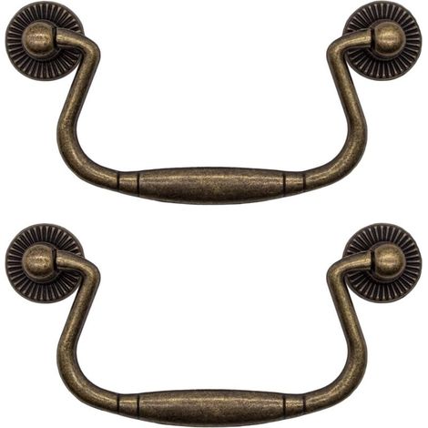 Set aus 2 antiken, klappbaren Schubladengriffen aus Bronze für Schranktüren, Kommoden, Küchenschränke, Sideboards usw. Vintage-Landhausstil