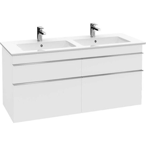 Mobile lavabo, 1253 x 590 x 502 mm, modello sospeso, In legno Bianco Lucido (1/4)