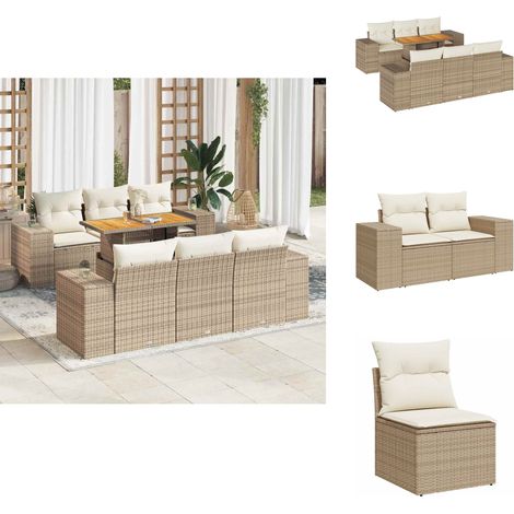 7-tlg. Garten-Sofagarnitur mit Kissen Beige Poly Rattan - Garten Sofagarnitur - Garten Sofagarnituren - Outdoor Sofagarnitur - Sofagarnitur Terrasse (1/5)