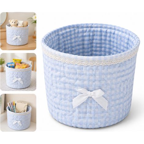 1 Pièce Panier de Rangement en Coton Motif Nœud Ronde Bleu 16 x 16 x 15,5 cm Bureau Domicile Chambre Étude Salon Idée Cadeau (1/5)