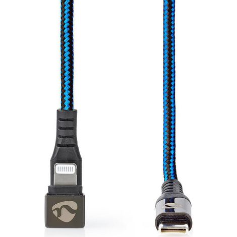 Usb kabel usb 20 apple lightning 8 polig usb c stecker 60 w 480 mbps vernickelt 100 m rund geflochten nylon blau schwarz box mit abgedecktem fenster (1/5)