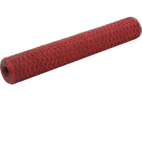 vidaXL Recinzione in Rete per Pollaio in Acciaio e PVC 25x1 m Rossa