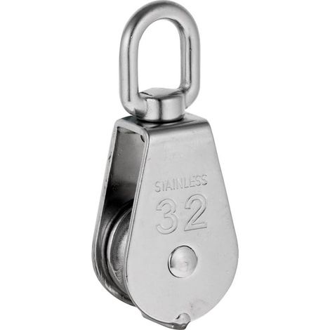 Puleggia a fune singola per carichi pesanti con snodo, blocco pulegge in acciaio inox, carico massimo 35-1000 kg – M32 (1/4)