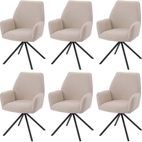 Set di 6 sedie per sala da pranzo HHG-490, con braccioli, seduta girevole, tessuto bouclé Oeko-Tex MVG, avorio