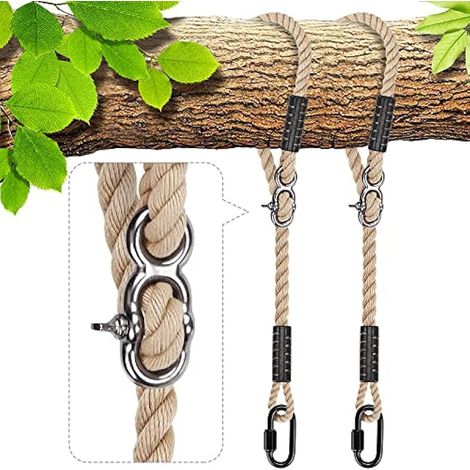 BeneLabel 2pcs Sangles de Suspension, 2M Corde de Balançoire Hamac Réglable Extensible en Polyester pour Arbres Chaises Jeux Accessoires, Jusqu'à 1000lbs, 10mm de Diamètre, Blanc Cassé