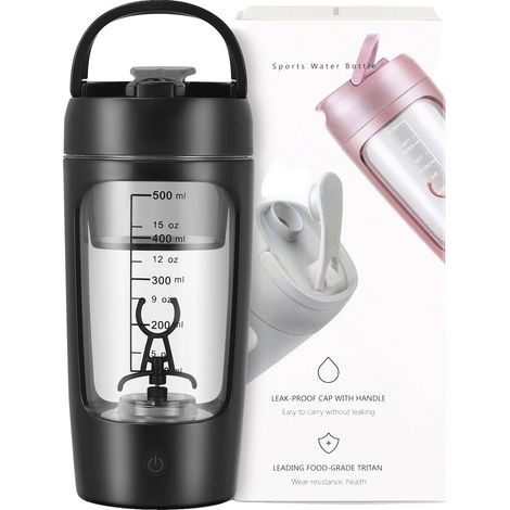 Botella mezcladora, material Tritan sin BPA, batidora portátil USB-C, color negro. (1/2)