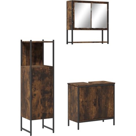 vidaXL Set Mobili da Bagno 3 pz Rovere Fumo in Legno Multistrato (1/5)
