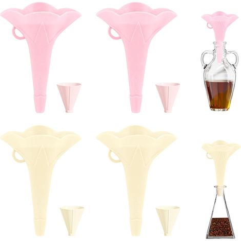 4 Pièces Entonnoir Pliable, Silicone Entonnoir Cuisine, Petit entonnoir avec Tiges de Soutien, Forme De Fleur Pour Poudre, Entonnoirs pour Transfert la Les Liquides, Bière l'huile, le Parfum (1/5)